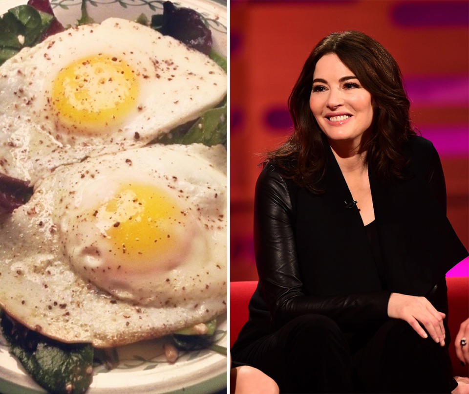 Nigella Lawson’s fried egg and baked lettuce dish