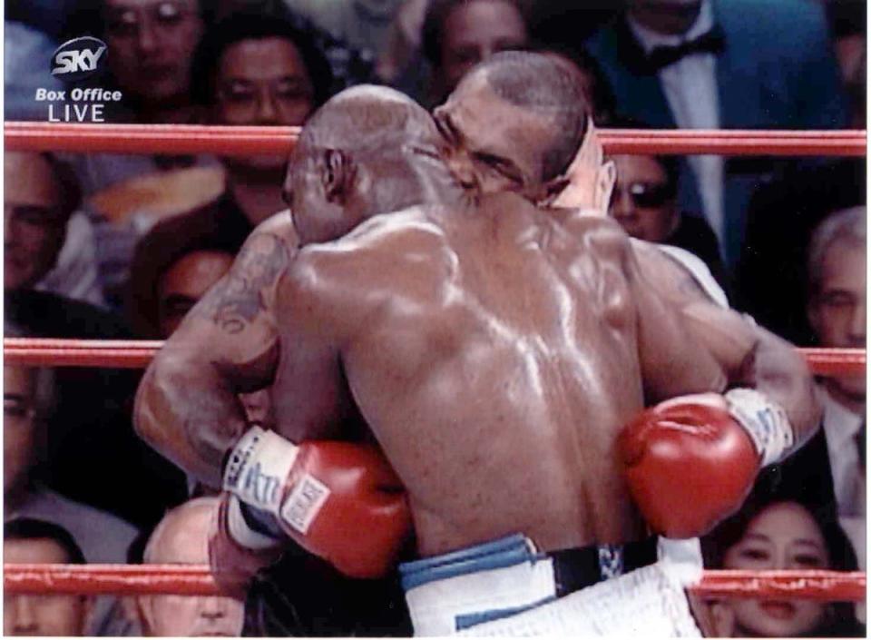 Mike Tyson was disqualified for biting Evander Holyfield’s ear (Sky Sports/PA handout) (PA Media)