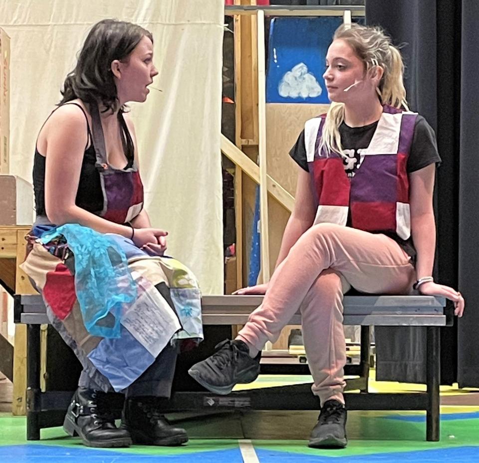 Olivia Crouso and Alahna Thompson rehearse a scene from "Gretel! The Musical." Performances are at 8 p.m. March 10 and 11 at Coshocton High School.