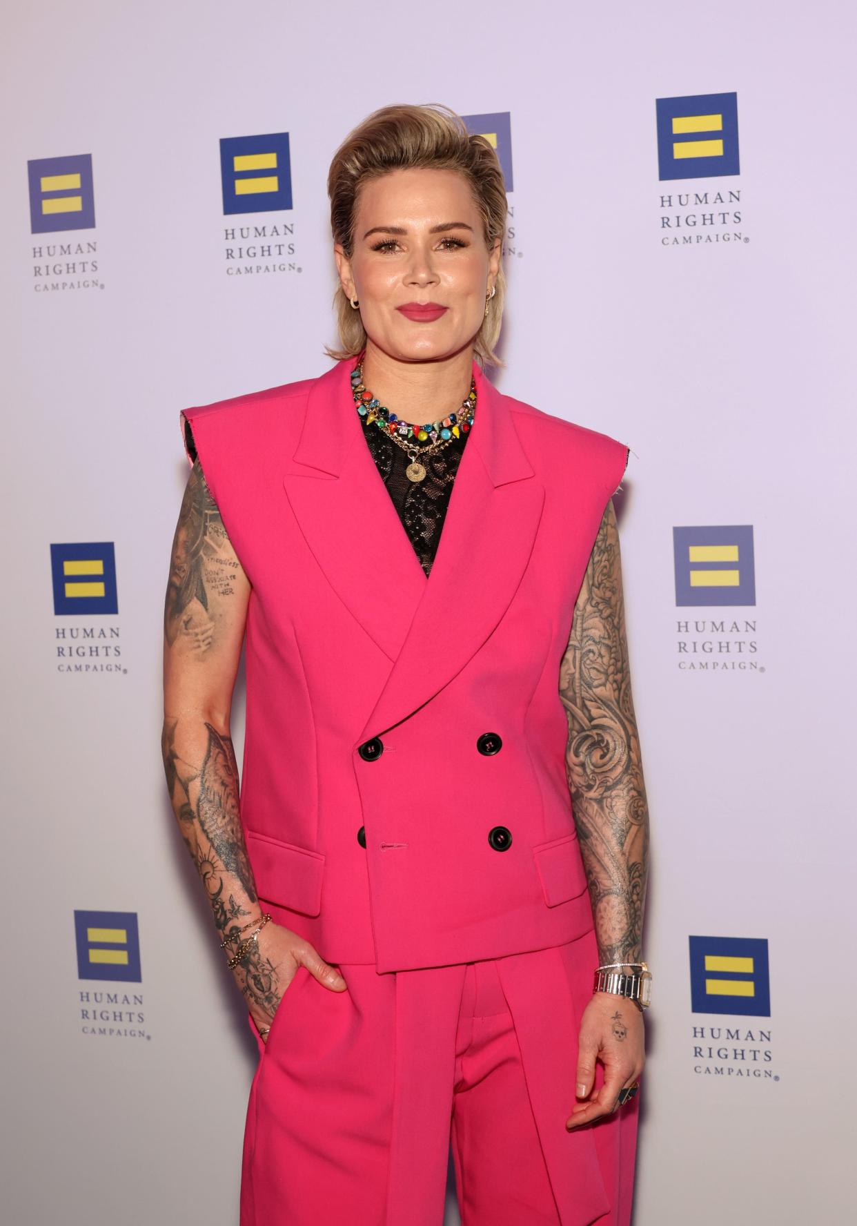 Ashlyn Harris attends the Human Rights Campaign's 2024 Los Angeles Dinner at Fairmont Century Plaza on March 23, 2024 in Los Angeles, California.