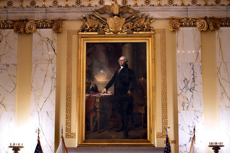 The Gilbert Stuart portrait of George Washington, now on display at the Rhode Island State House, could be relocated to a new state archives museum if it's built.
