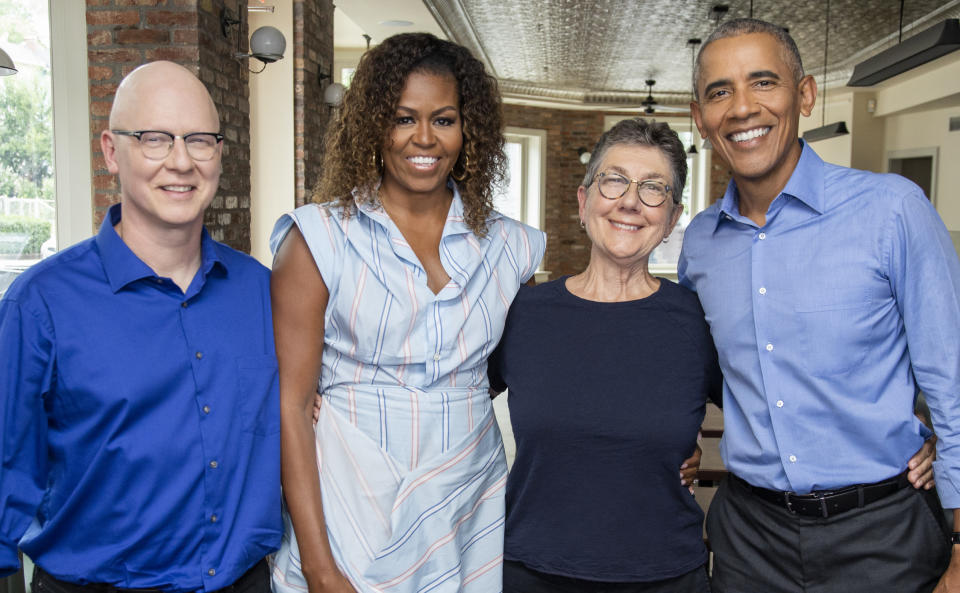 “American Factory” executive producers Barack and Michelle Obama with directors Julia Reichardt and Steve Bognar - Credit: Chuck Kennedy/Netflix