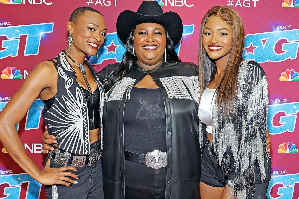 PASADENA, CALIFORNIA - AUGUST 16: (L-R) Trea Swindle, Danica Hart, and Devynn Hart of Chapel Hart attend "America's Got Talent" Season 17 Live Show at Sheraton Pasadena Hotel on August 16, 2022 in Pasadena, California. (Photo by Amy Sussman/Getty Images)