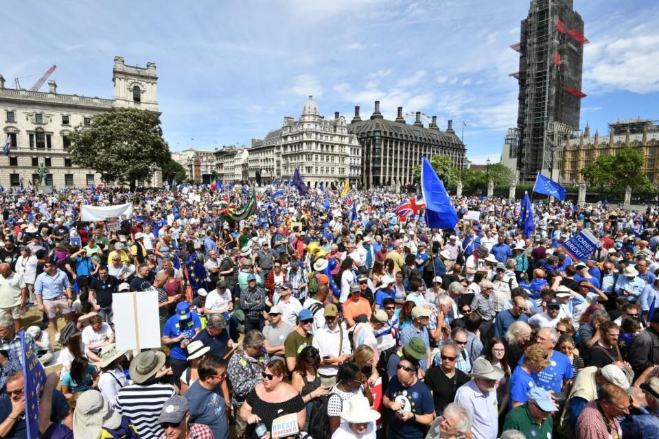 Thousands of Remain protesters gather in Parliament Square (PA)