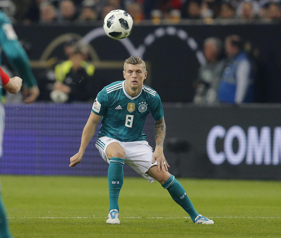 Kross control: Ace Toni Kroos during a friendly soccer match between Germany and Spain in Duesseldorf