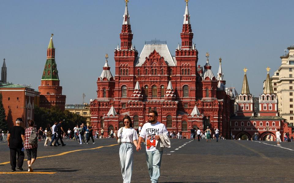 Red Square near the State Historical Museum and the Kremlin wall in central Moscow