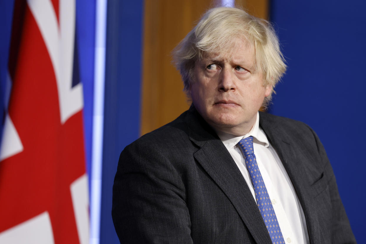 Prime Minister Boris Johnson during a media briefing in Downing Street, London, on coronavirus (Covid-19). Picture date: Wednesday December 15, 2021.