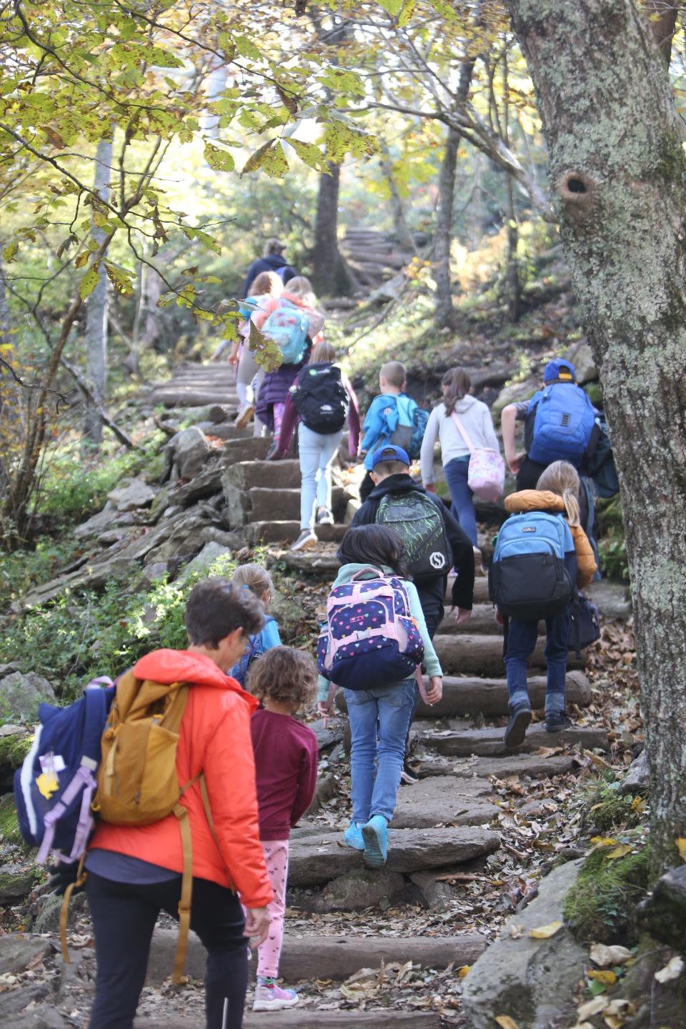 Students with FernLeaf Charter School make their annual hike to the top of Bearwallow Mountain on Oct. 11.
