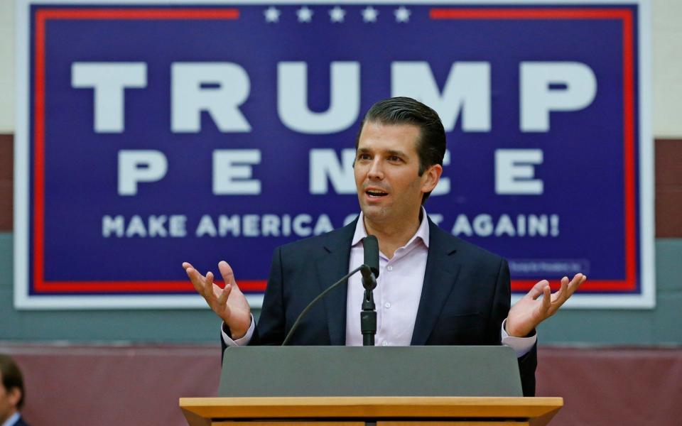 Donald Trump Jr. speaks at a campaign rally for his father last year - Credit: AP