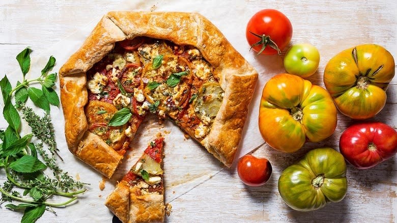 tomato galette and heirloom tomatoes