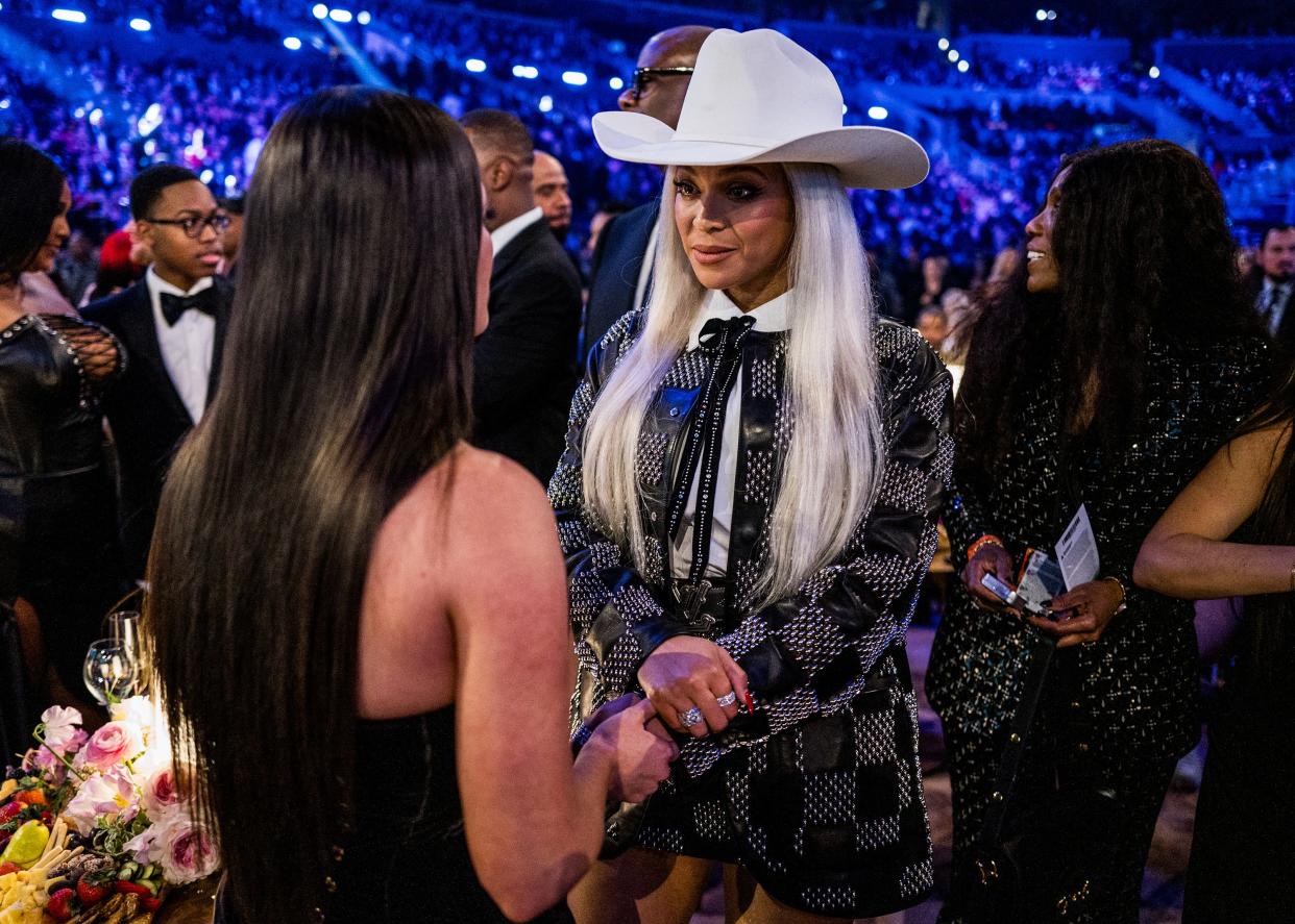 Kacey Musgraves and Beyoncé attend the 66th Grammy Awards on Feb. 4, 2024, in Los Angeles, California.