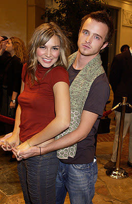 Samaire Armstrong and Aaron Paul at the Westwood premiere of Shallow Hal