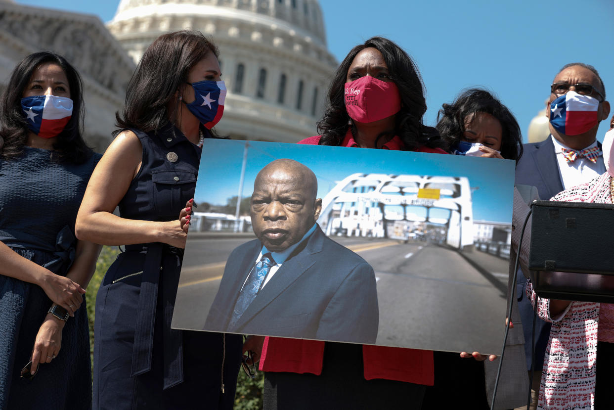 H.R. 4, the John Lewis Voting Rights Advancement Act, passed the House in August. It has been blocked by Republicans in the Senate.