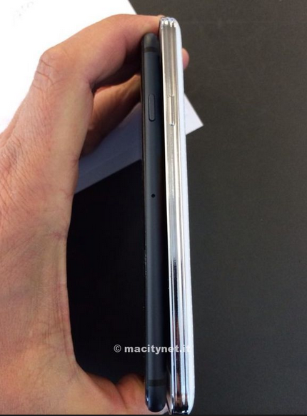 Leaked iPhone 6 mockup shown side-by-side with the Galaxy S5