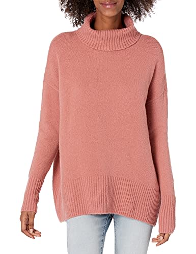 Daily Ritual Women's Oversized Cozy Boucle Turtleneck Sweater, Dusty Rose, Medium