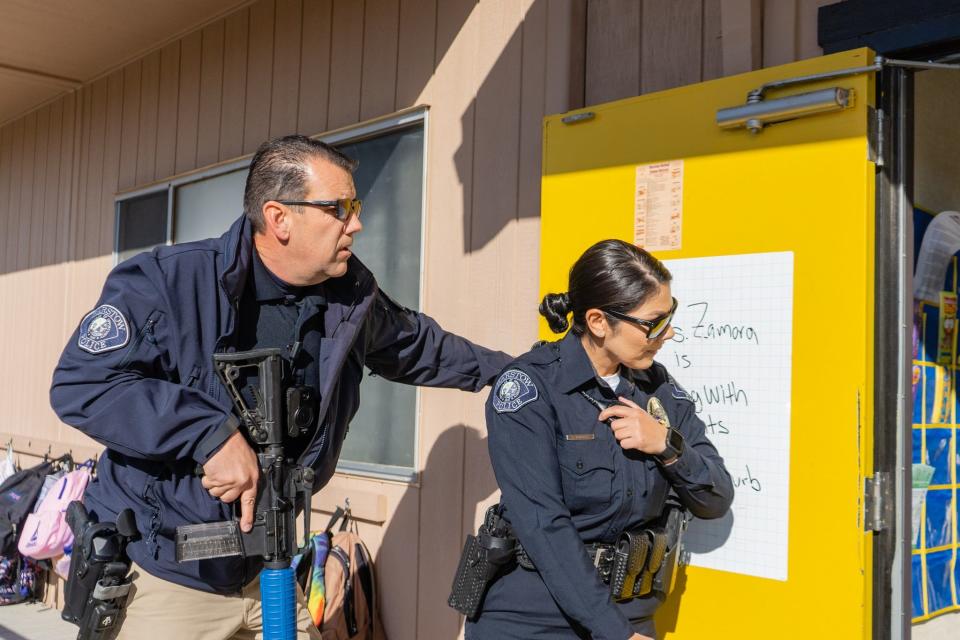 Barstow Police and fire officials descended on Crestline Elementary Schools on Thursday to conduct an active shooter and public safety training exercise.