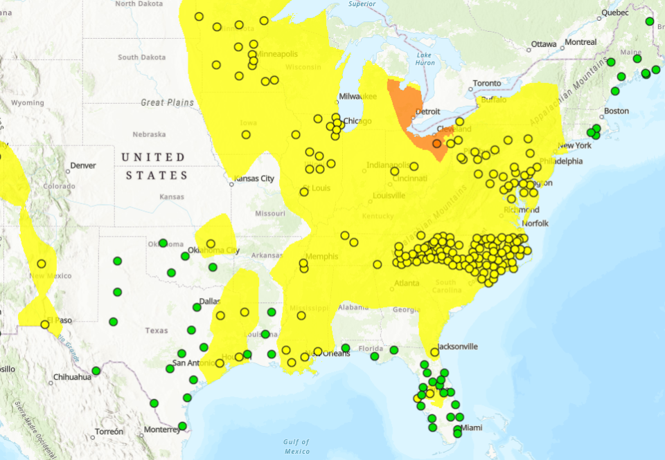 The air quality forecast for Saturday shows Cincinnati in the "yellow" zone which is considered moderate. Readings for particulate matter between 51-100 are considerate moderate.