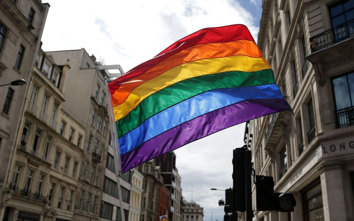 LGBT rainbow flag flies in London after Theresa May pledges new action plan for lesbian, gay, bisexual and transgender people, June 2016 - PA