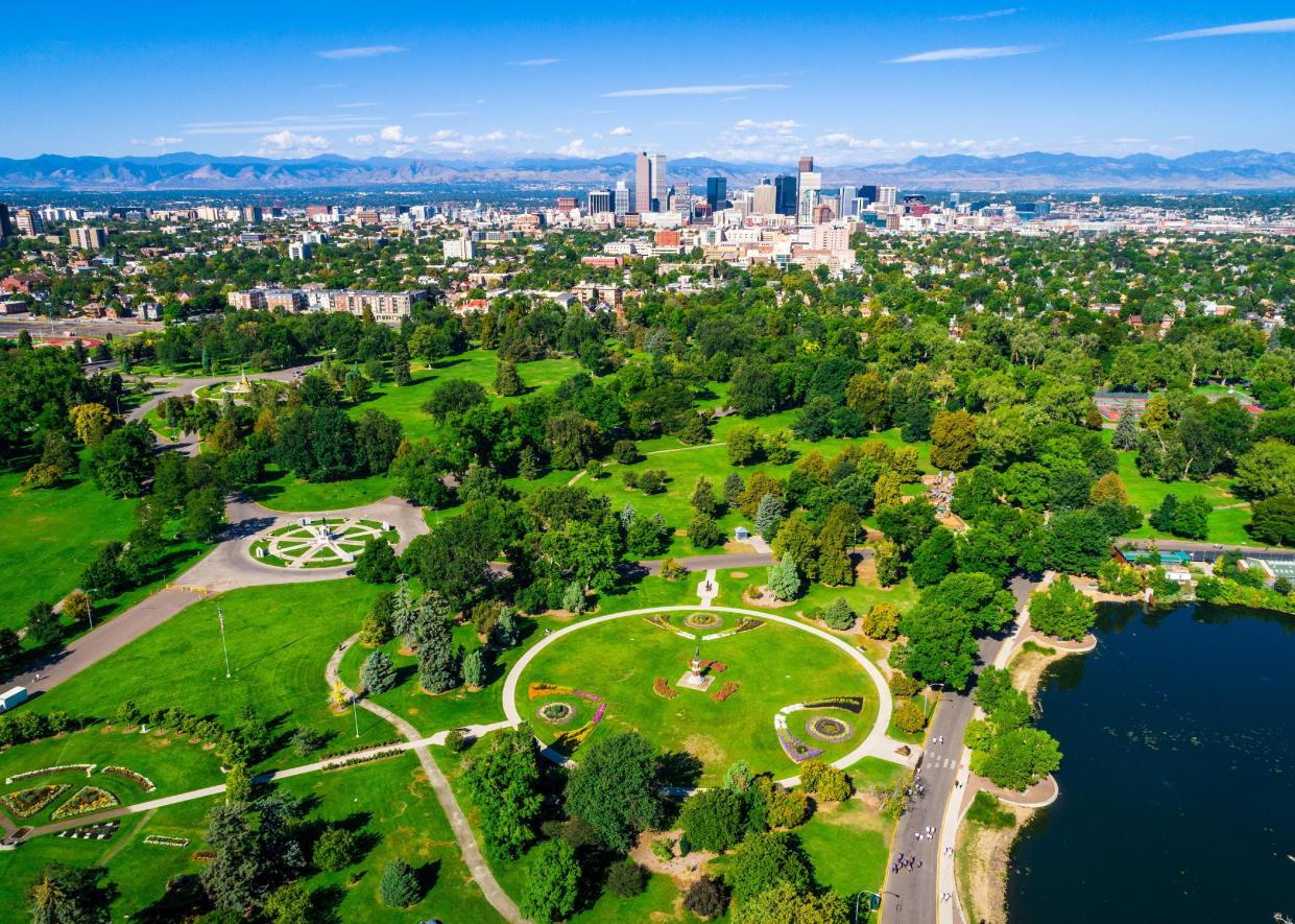 Aerial view above Denver park.