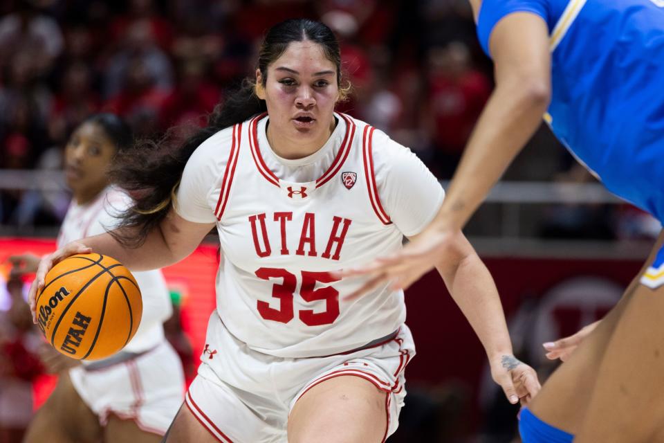 Utah Utes forward Alissa Pili (35) defends the ball against UCLA Bruins center Lauren Betts (51) at the Huntsman Center in Salt Lake City on Jan. 22, 2024. | Marielle Scott, Deseret News