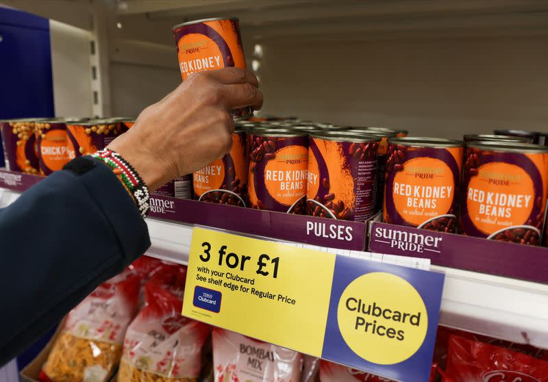 FILE PHOTO: Discounts on offer at Tesco Extra supermarket in London, Britain