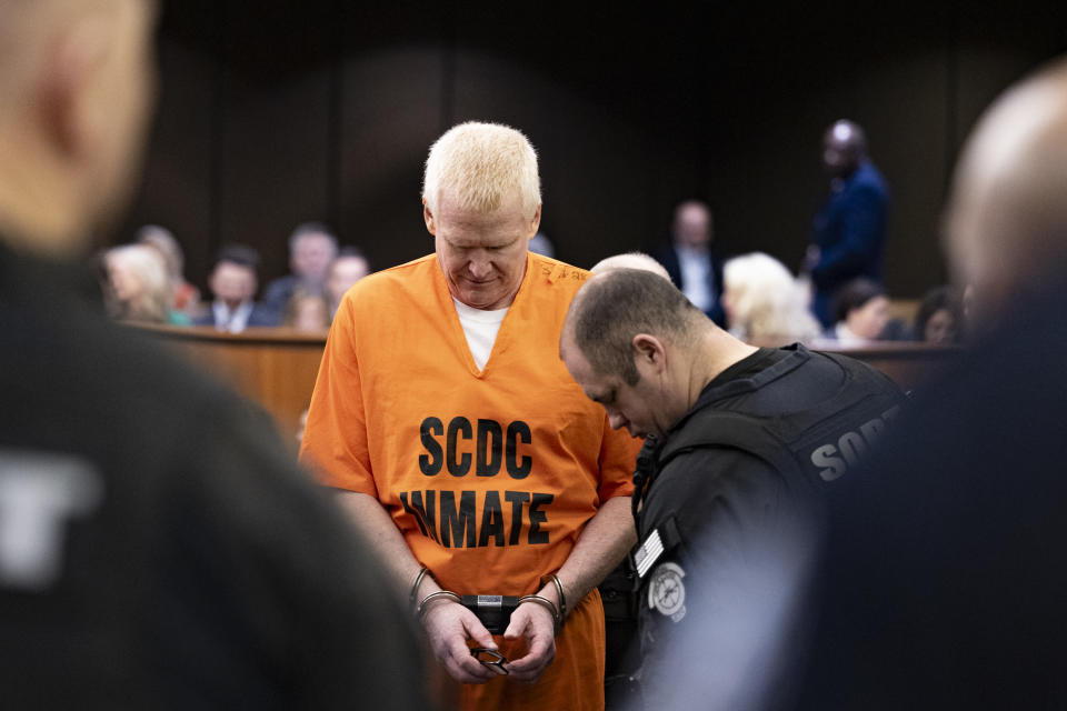 Alex Murdaugh arrives in the courtroom for a judicial hearing at the Richland County Judicial Center in Columbia, S.C., Monday, Jan. 29, 2024. (Tracy Glantz/The State via AP, Pool)