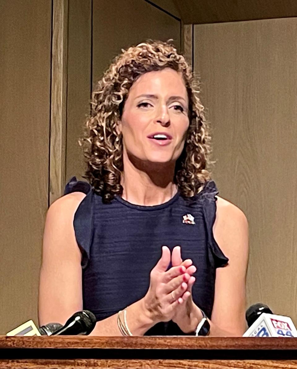 Republican Louisiana Congresswoman Julia Letlow speaks after qualifying for reelection on July 22, 2022.