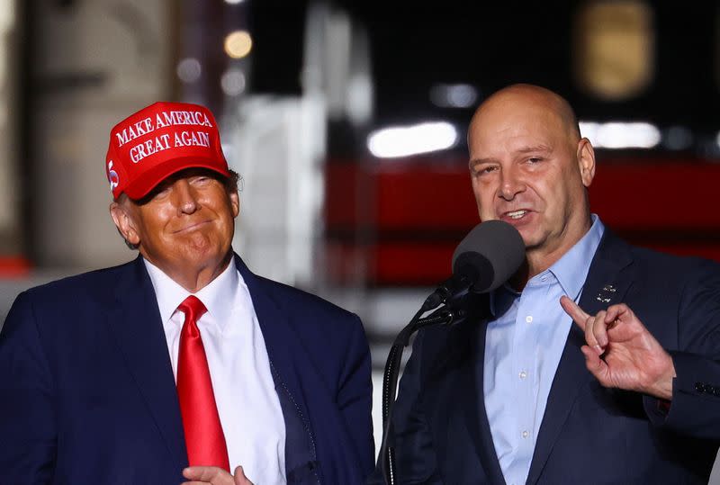 Former President Donald Trump attends a pre-election rally in Latrobe to support Republican candidate Doug Mastriano. (Reuters)