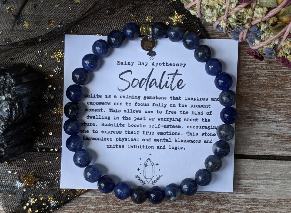 <p><a href="https://go.redirectingat.com?id=74968X1596630&url=https%3A%2F%2Fwww.etsy.com%2Flisting%2F1016942005%2Fsodalite-gemstone-bracelet-harmony&sref=https%3A%2F%2F" rel="nofollow noopener" target="_blank" data-ylk="slk:Shop Now;elm:context_link;itc:0;sec:content-canvas" class="link ">Shop Now</a></p><p>Sodalite Gemstone Bracelet</p><p>etsy.com</p><p>$15.00</p>