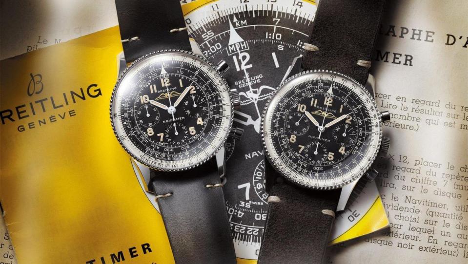 今年推出的Navitimer Ref. 806 1959復刻版，除了機芯、防水和Super-LumiNova®塗層的使用之外，其他幾乎都和原版如出一徹。圖左為新版、右為原版。