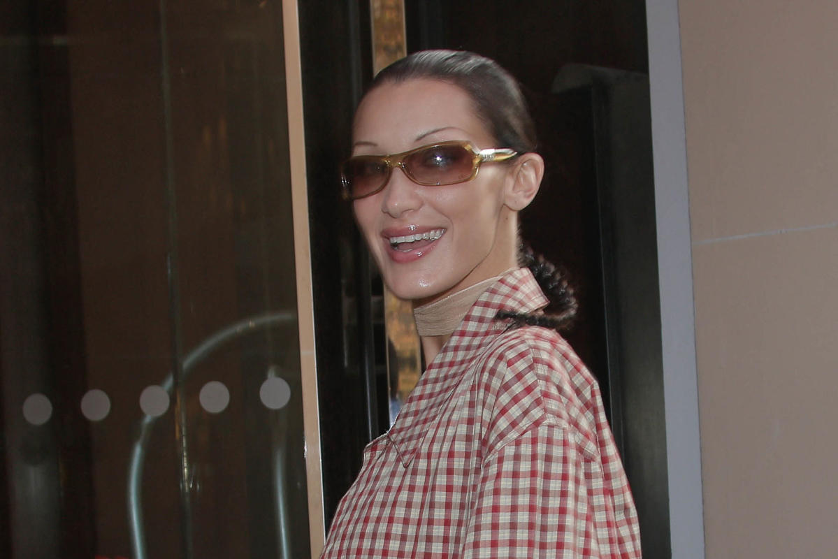 Bella Hadid Adds Y2K Twist to Fall Style with Gingham Coat, Denim