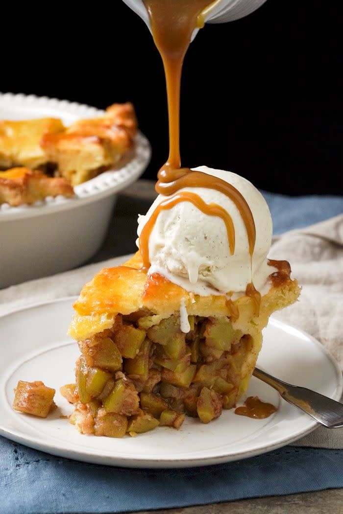 <p>Apple pie is super comforting for Thanksgiving dessert, and this one by <a href="https://www.gnom-gnom.com/keto-apple-pie/" rel="nofollow noopener" target="_blank" data-ylk="slk:gnom-gnom;elm:context_link;itc:0;sec:content-canvas" class="link ">gnom-gnom</a> is gluten-free and keto-friendly. The pie crust is super flaky and the zucchini filling adds nutrients and fiber. </p>