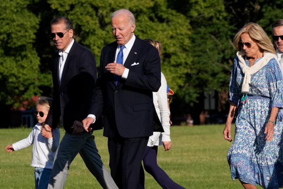 President Joe Biden and his family return to Washington DC on July 1 after a trip to Camp David. In the days after, the younger Biden has “popped into” meetings and phone calls that the president has had with some of his advisers (AP)