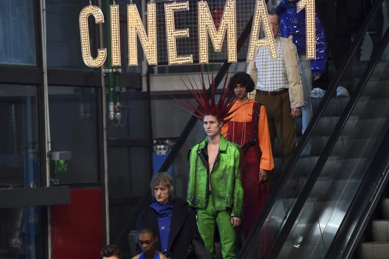 Models presents creations for Vetements in Paris on January 24, 2017 in a ready-to-wear collection during an haute couture week show