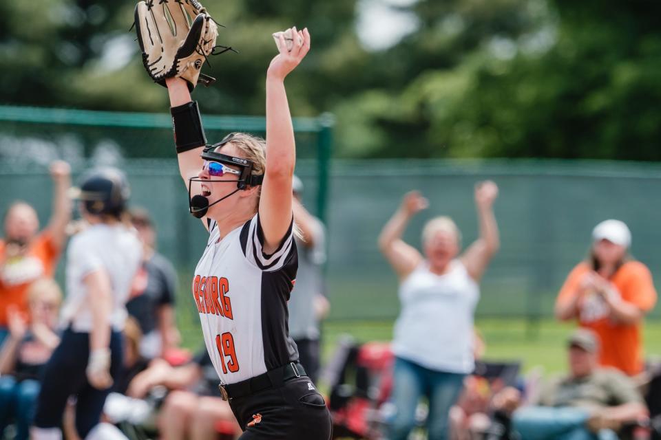 Strasburg's Amelia Spidell reacts after beating Portsmouth Notre Dame in  their Division IV regional championship game Saturday.