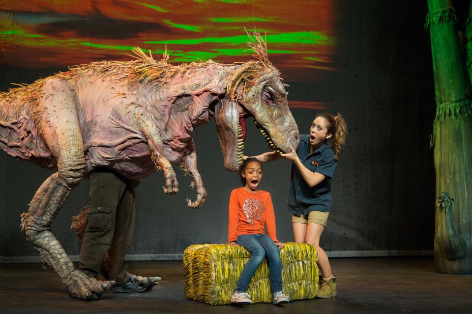 Watch out for the T-Rex at Erth's Dinosaur Zoo Live, coming to the Basie on Saturday.