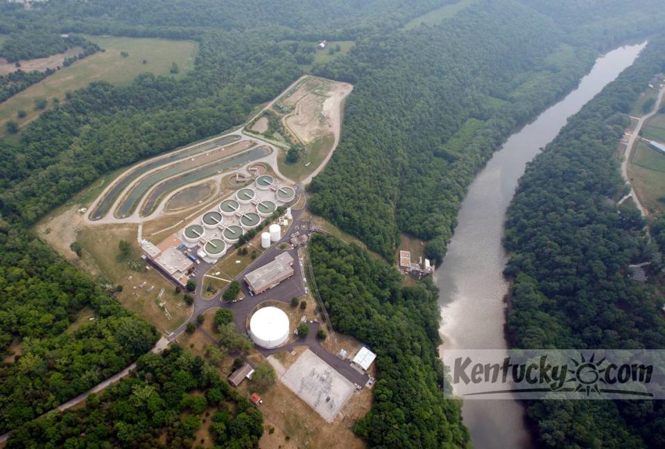 Aerial photograph of Kentucky American Water Company’s main water treatment plant on the Kentucky River near the Madison County line and I-75 in Lexington, Ky. Friday, June 01, 2007. Photo by Charles Bertram | Staff
