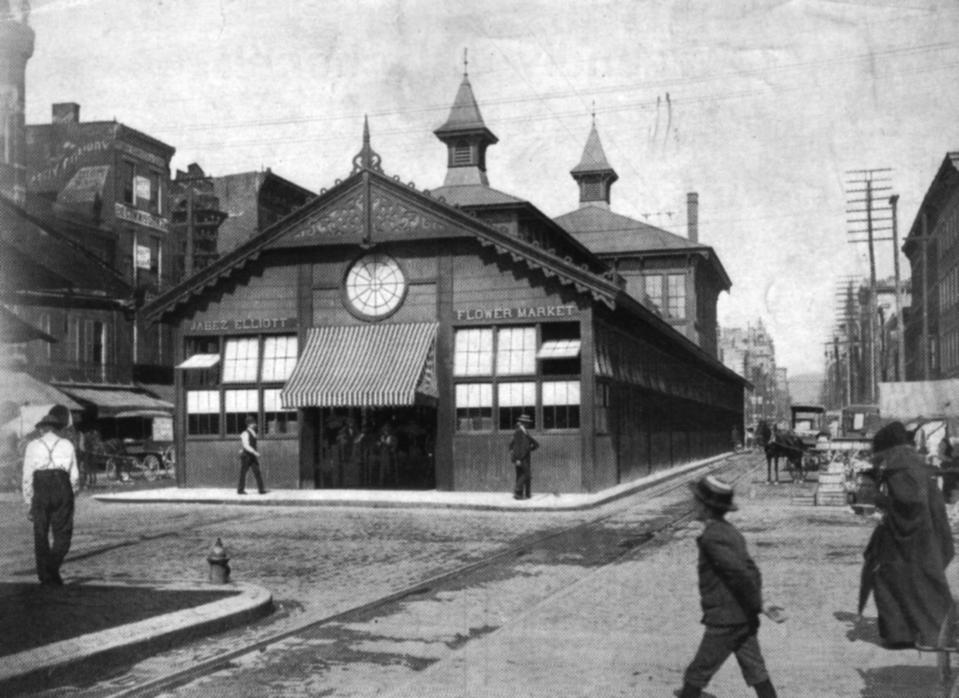 The Jabez Elliott Flower Market, built in 1890, claimed to be the nation’s largest indoor market that exclusively sold flowers. It was razed in 1950.
