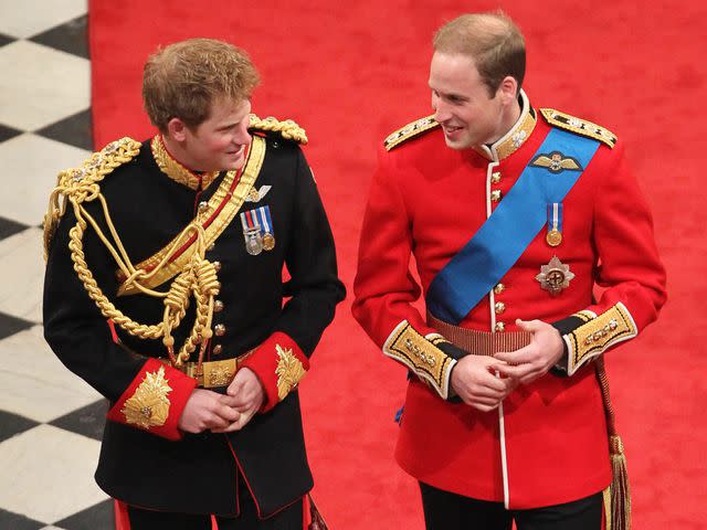 <p>ANDREW MILLIGAN/AFP/Getty</p> Prince Harry and Prince William arriving at Westminster Abbey on April 29, 2011