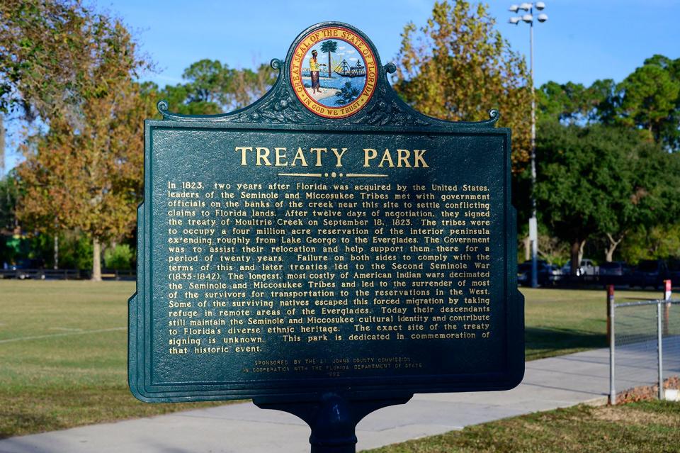 Treaty Park, off Wildwood Drive in St. Augustine, commemorates the signing of the Treaty of Moultrie Creek in 1823.