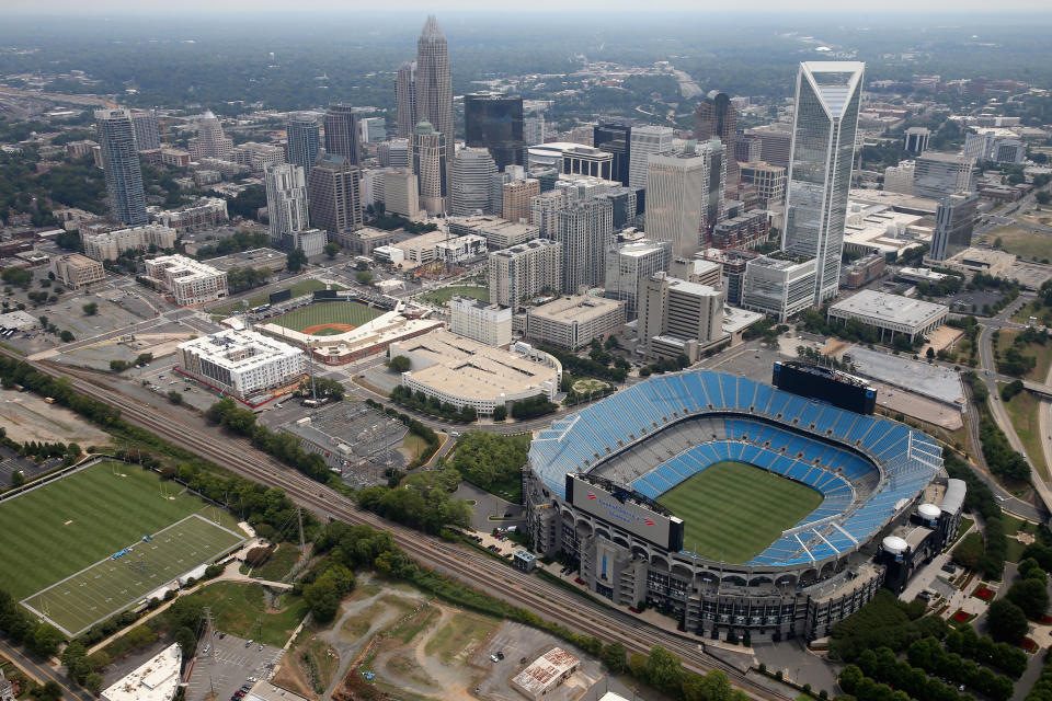 CHARLOTTE, NC - SEPTEMBER 14:  A general view of Bank of America Stadium, home of the NFL's Carolina Panthers, on September 14, 2015 in Charlotte, North Carolina.  (Photo by Streeter Lecka/Getty Images)