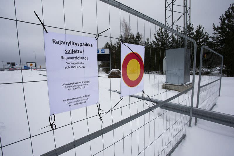 FILE PHOTO: Closed crossing on Finland's border with Russia, in Virolahti