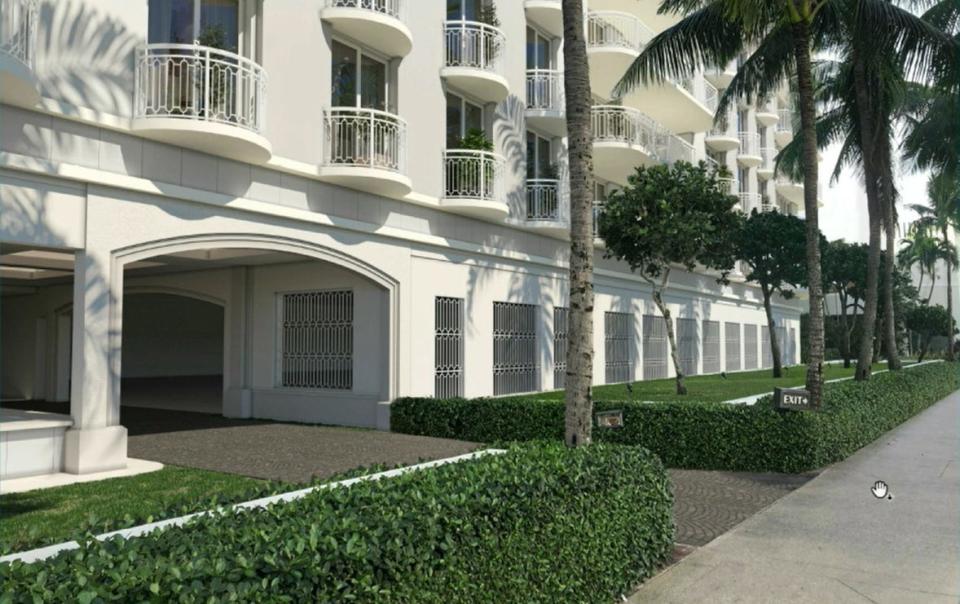 A rendering shows proposed balcony railings and grilles presented in June to the Palm Beach Architectural Commission for an exterior renovation of the Winthrop House condominium building at 100 Worth Ave.