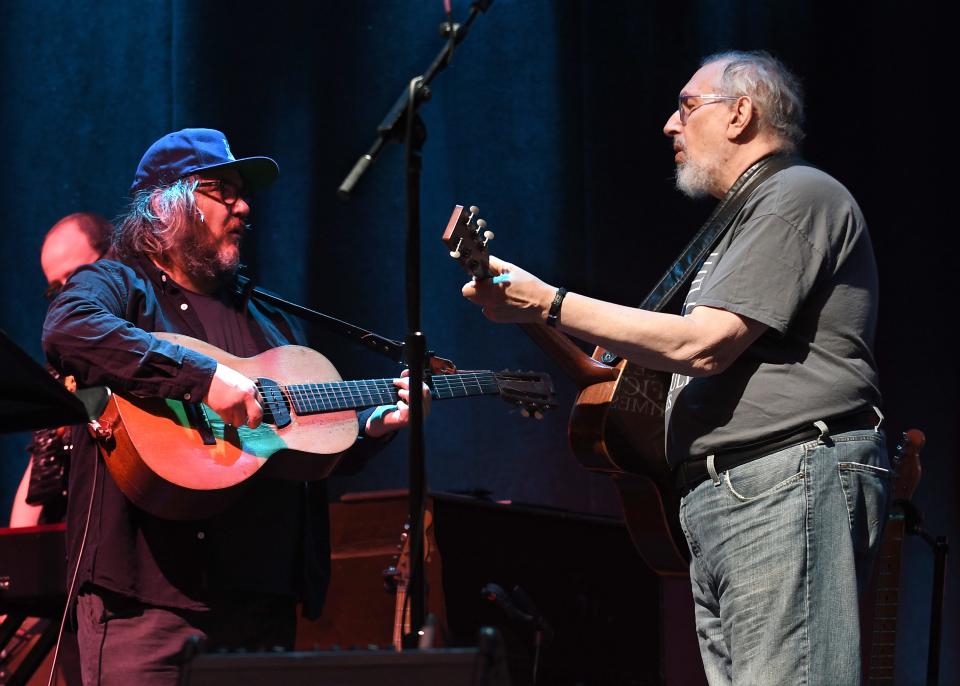 David Bromberg rehearses with Jeff Tweedy of Wilco, who was a special guest at his Beacon Theatre show in New York on June 10.