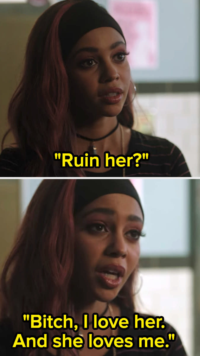 Toni Topaz saying, "Bitch, I love her. And she loves me."