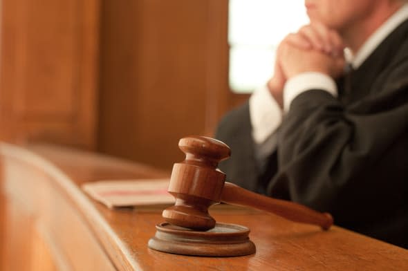 Judge and gavel in courtroom