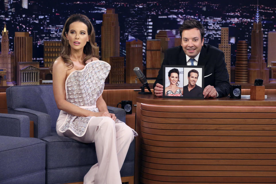 Kate Beckinsale during an interview with host Jimmy Fallon on Oct. 20, 2019. (Photo: NBC via Getty Images)