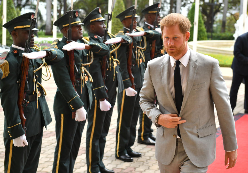 The Duke of Sussex arrives for an audience with President Jo�o Louren�o at the presidential palace in Luanda, Angola on day six of the royal tour of Africa.