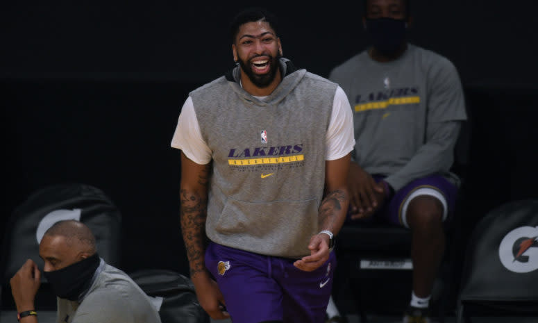 Los Angeles Lakers star Anthony Davis on the bench.