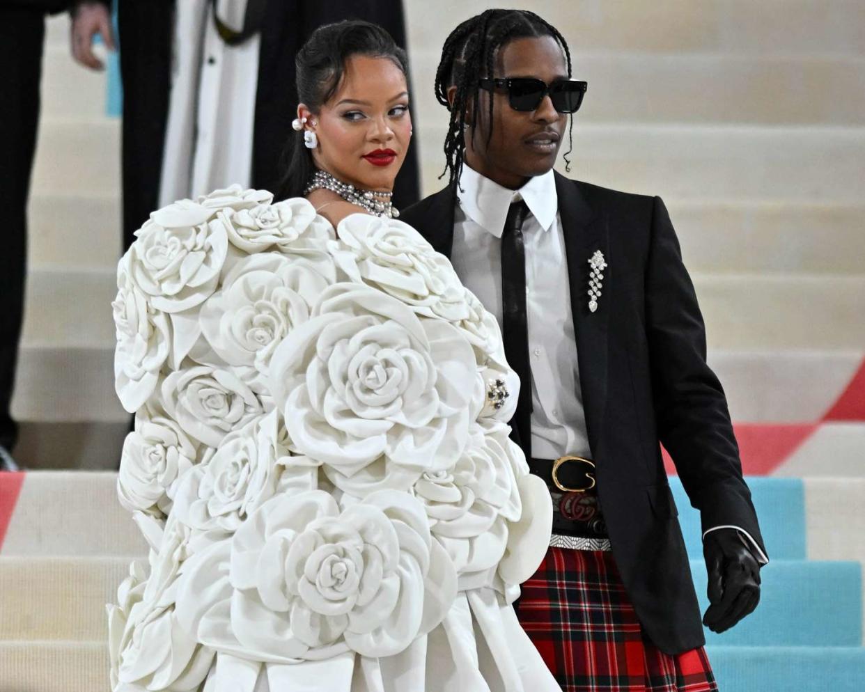 <p>NDZ/Star Max/GC</p> ASAP Rocky and Rihanna at the 2023 Met Gala.